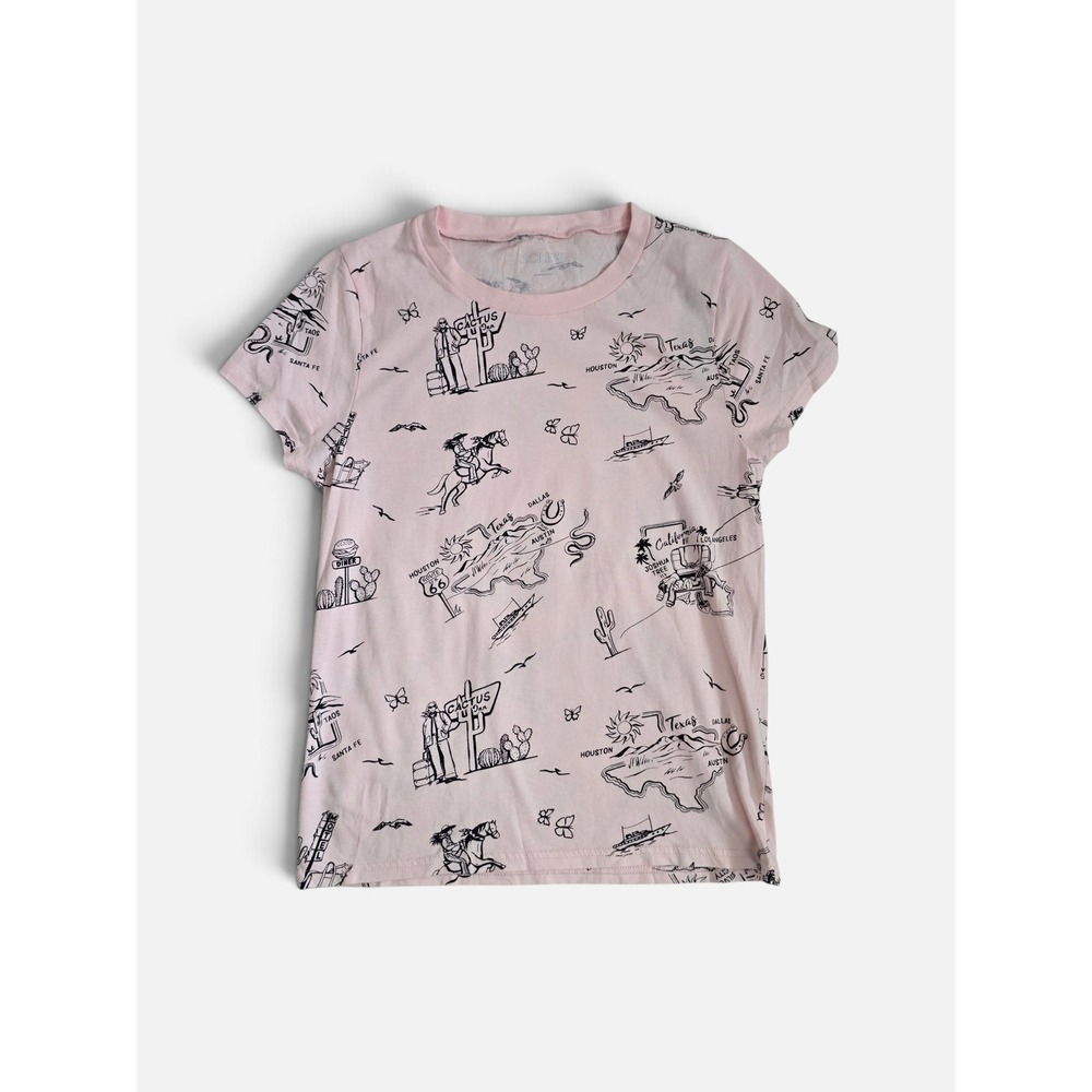 J.Crew NWT Pink T-Shirt Western Road Trip Graphic Print Cotton Tee